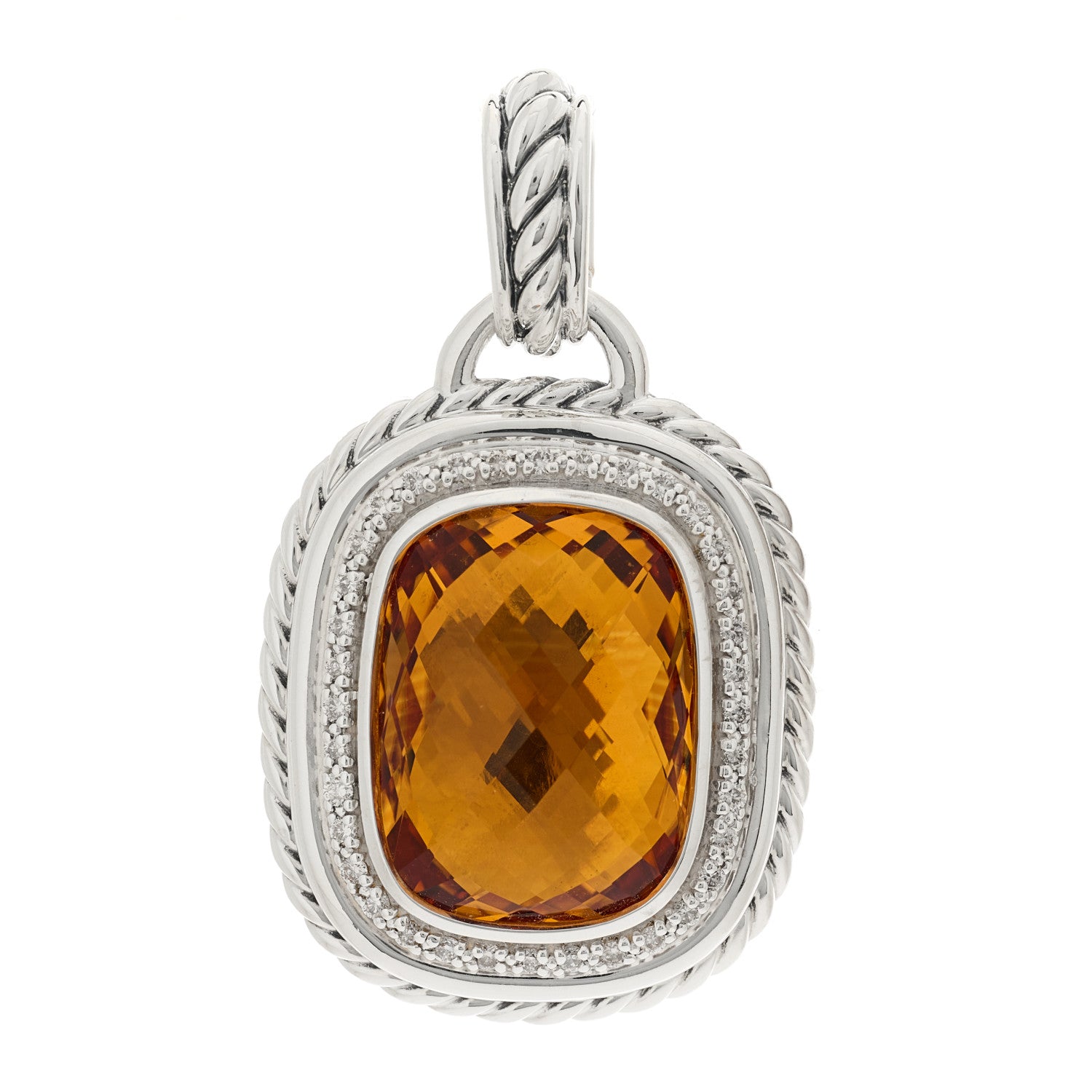 David Yurman Sterling Silver Diamond Citrine 20mm Albion Enhancer Pendant 1 of 4