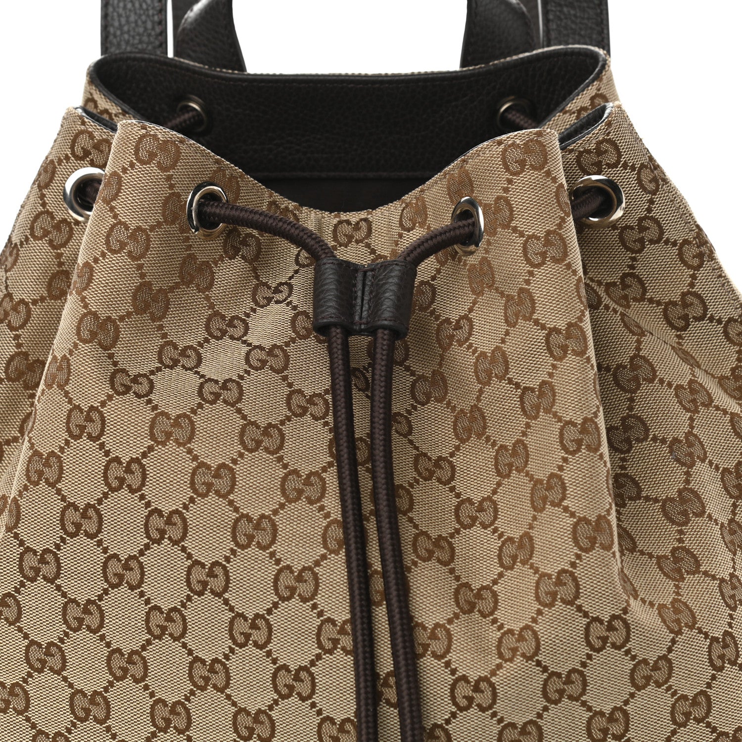 Gucci Monogram Dollar Calfskin O Drawstring Backpack Beige Ebony Testa di Moro Dark Chocolate 8 of 10