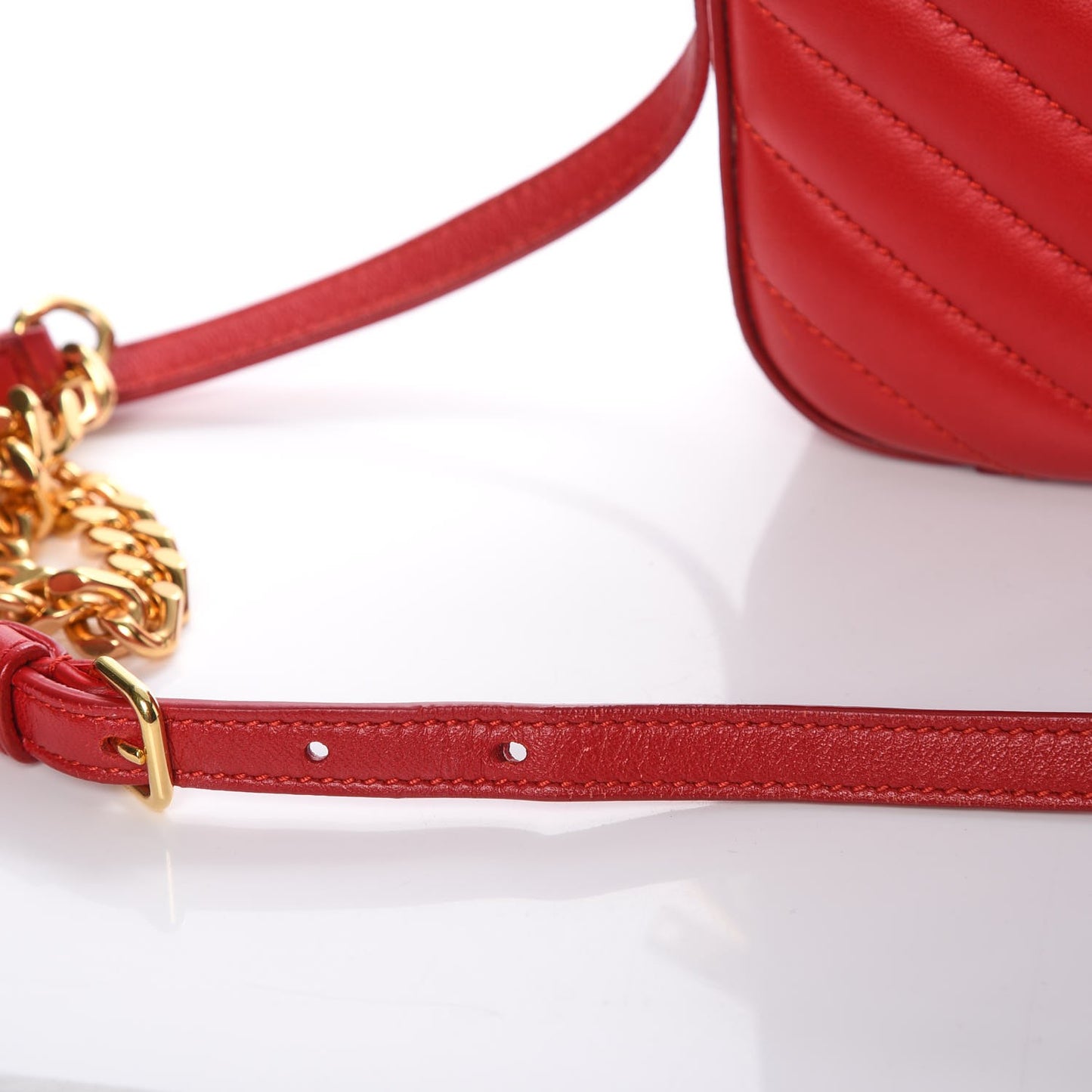 Lambskin Matelasse Chevron Classic Monogram Shoulder Bag Red
