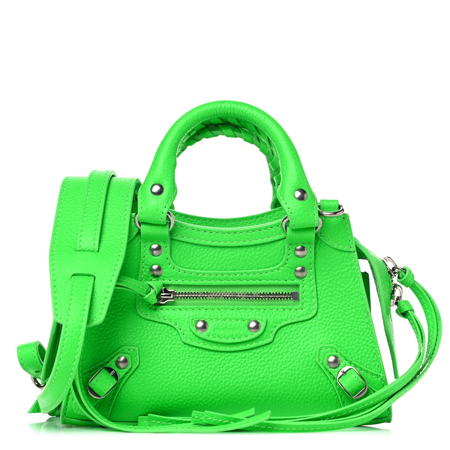 Grained Calfskin Neo Classic Silver Hardware Nano City Crossbody Fluo Green