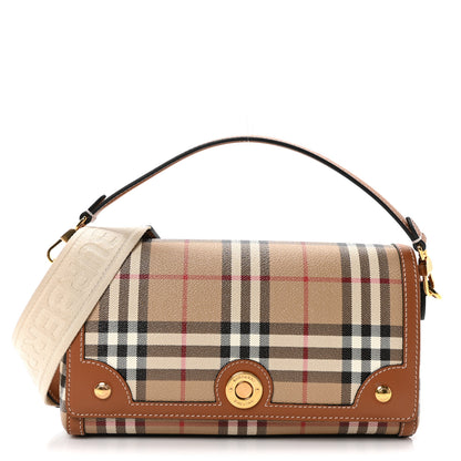 Burberry Coated Canvas Calfskin Vintage Check Medium Note Crossbody Bag Brown 1 of 10