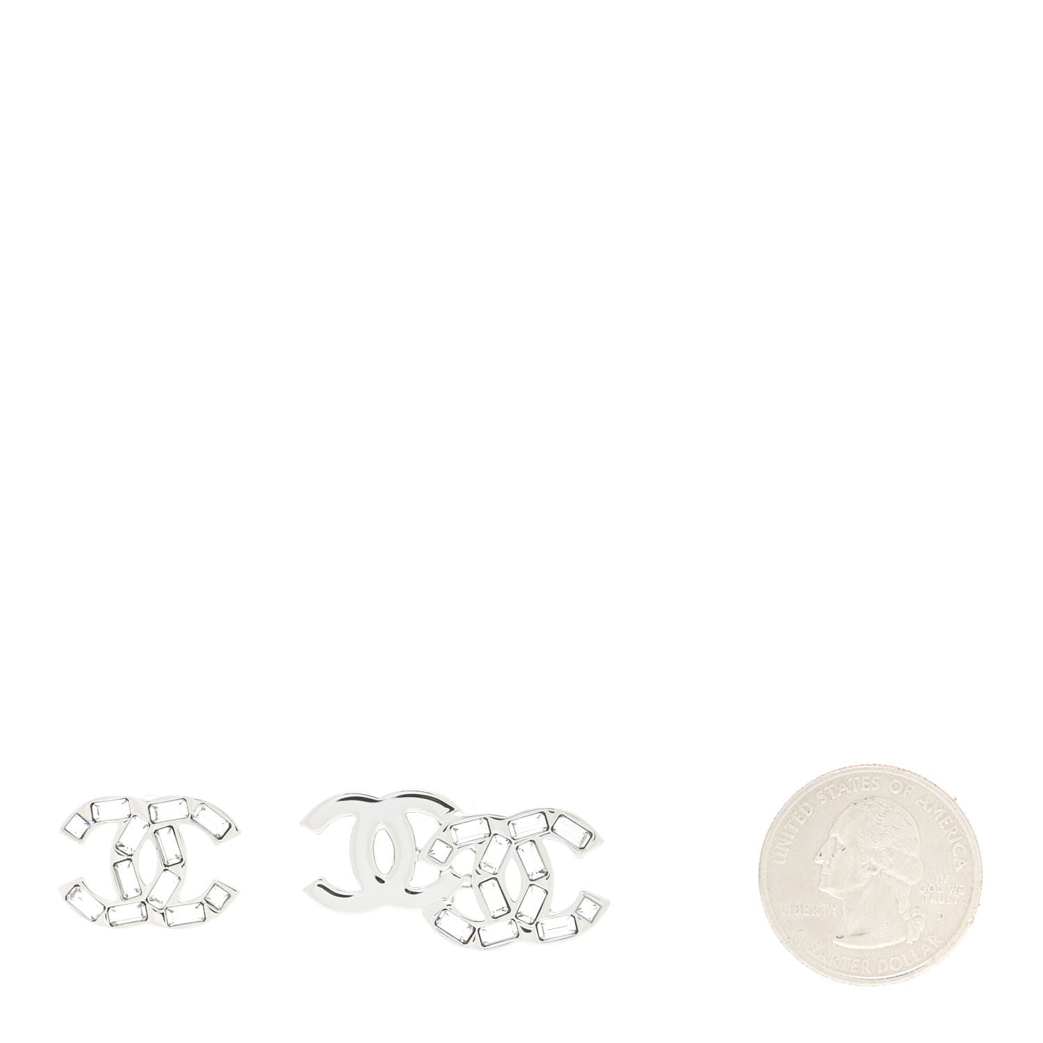 Chanel Baguette Crystal Double CC Earrings Silver 2 of 6