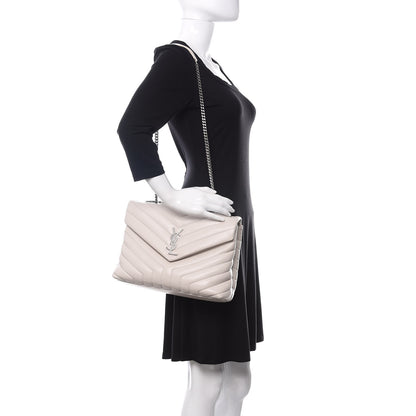 Saint Laurent Calfskin Y Quilted Monogram Medium Loulou Chain Satchel White 3 of 12