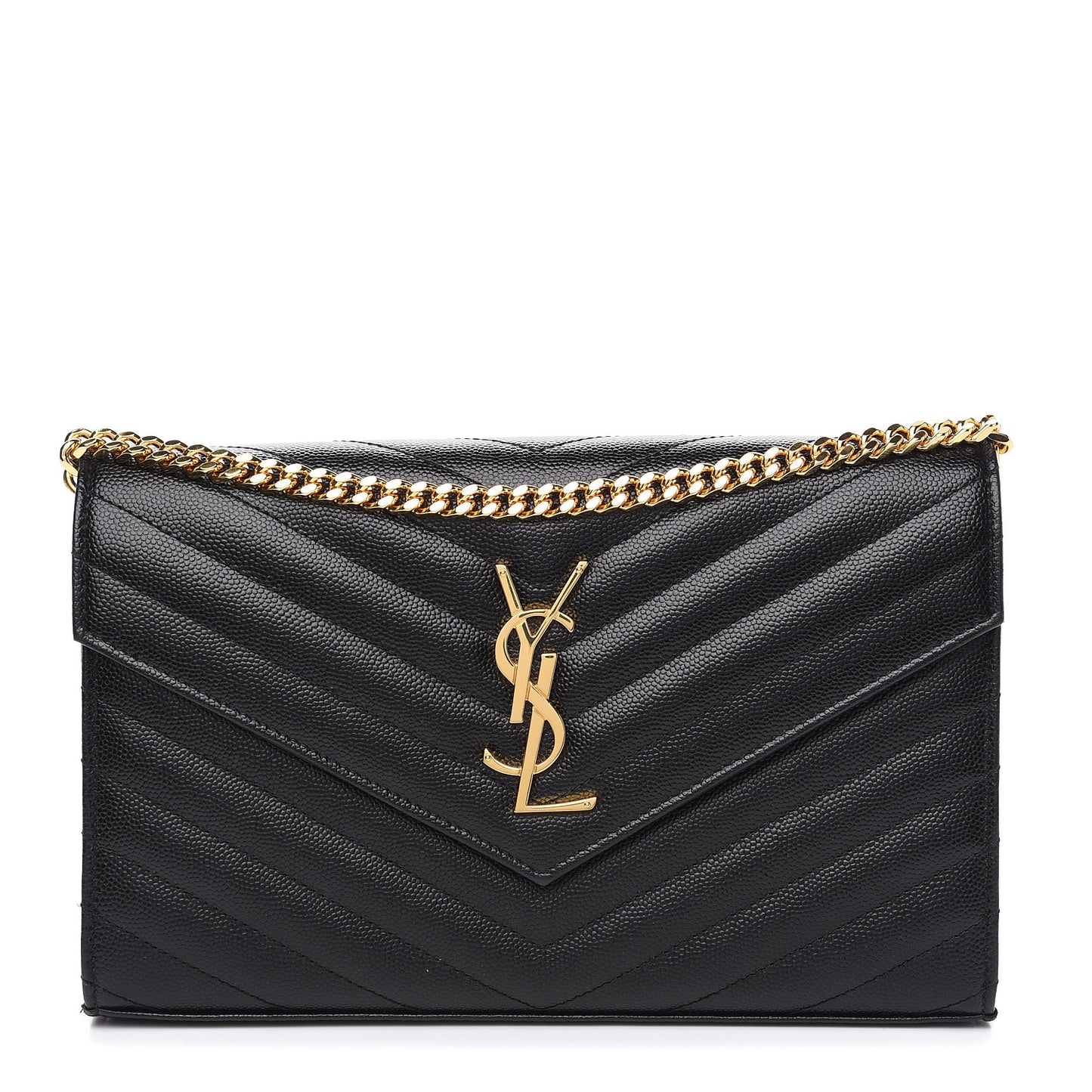 Grain De Poudre Matelasse Chevron Monogram Chain Wallet Black
