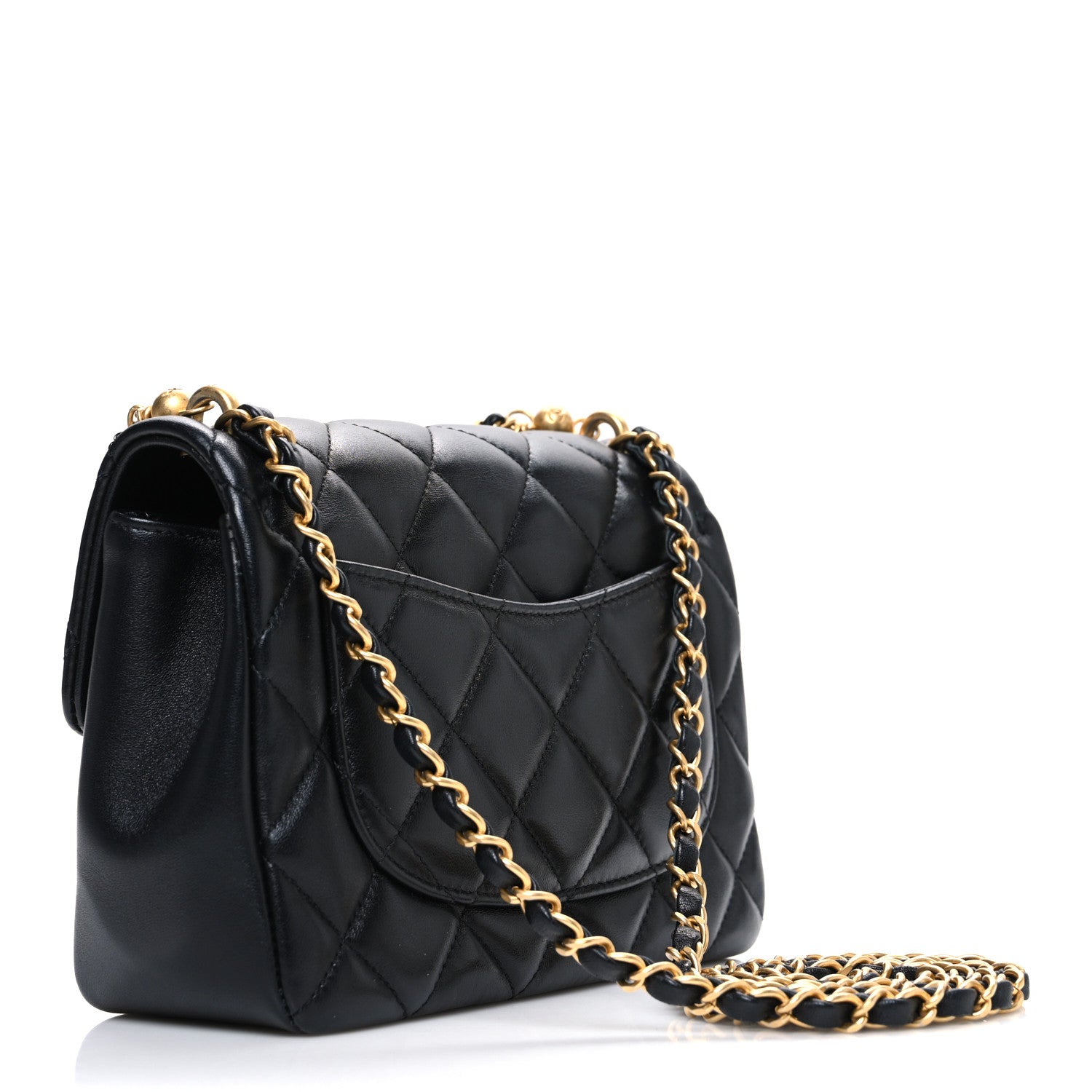 Chanel Shiny Lambskin Quilted Pearl Twist Mini Square Flap Black