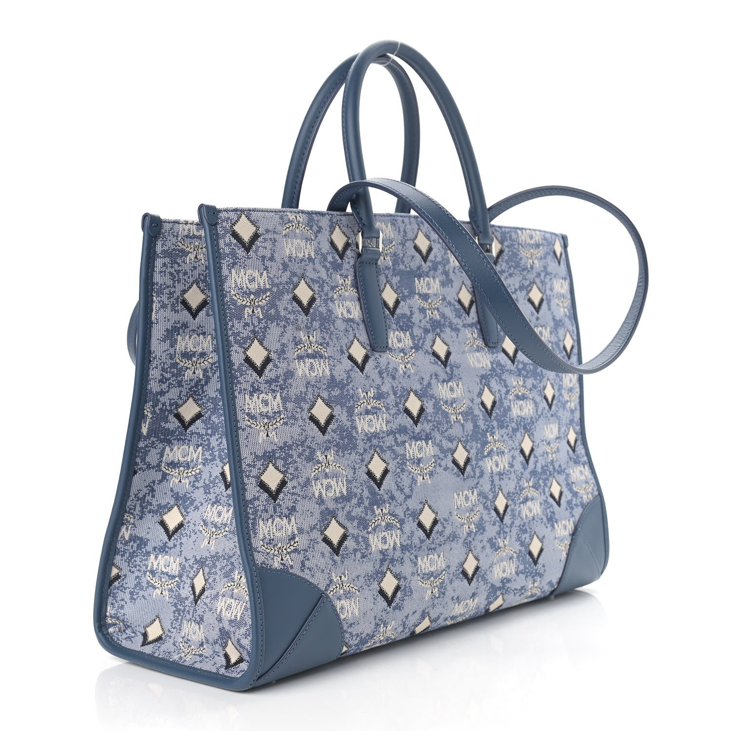 MCM Jacquard Monogram Large Tote Blue 4 of 10