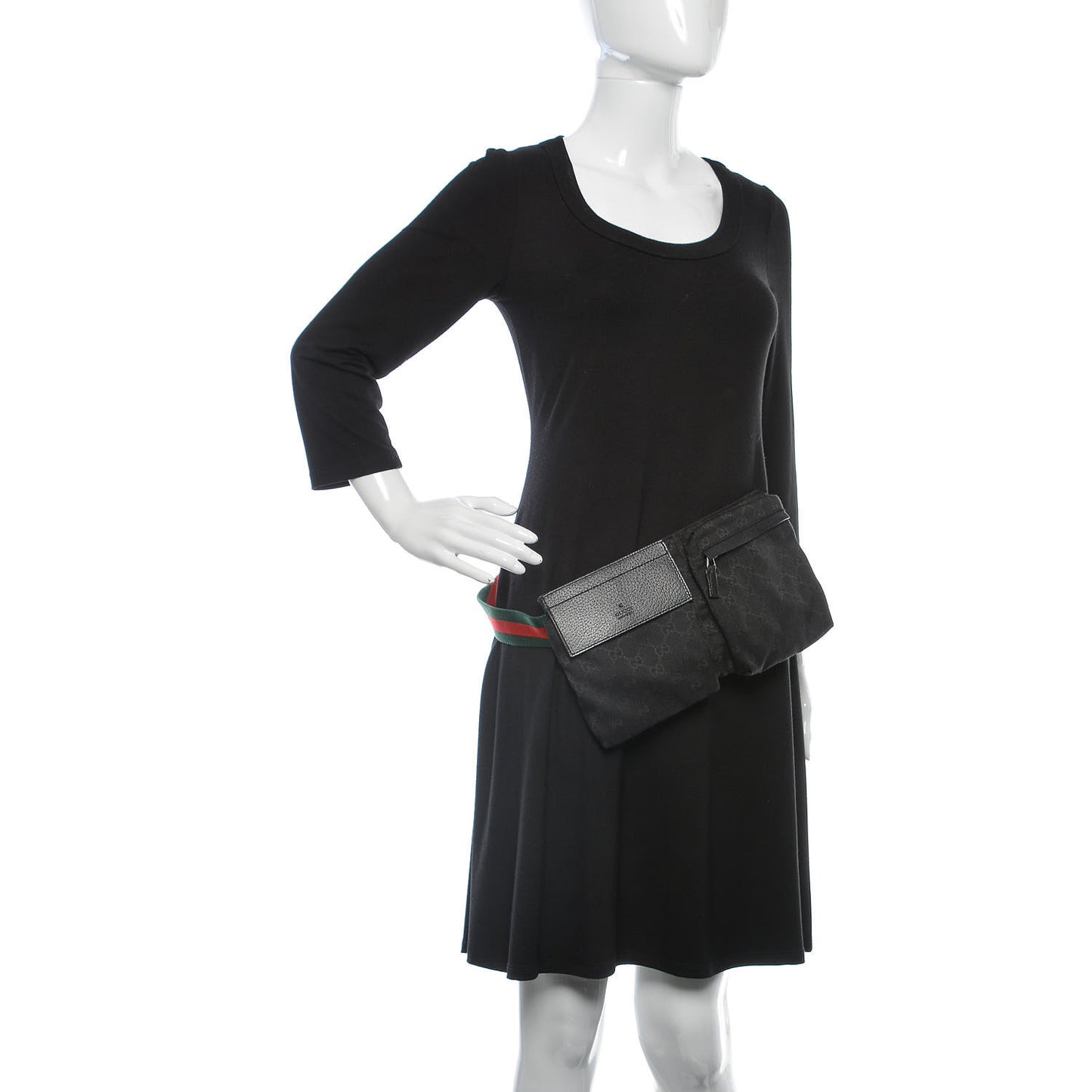 GG Monogram Web Double Pocket Belt Bag Black
