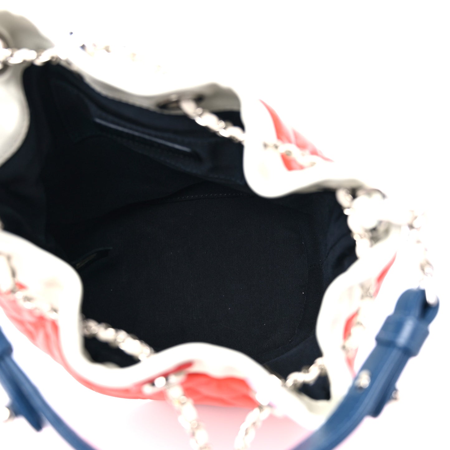 Lambskin Quilted Cuba Drawstring Tote Red White Blue