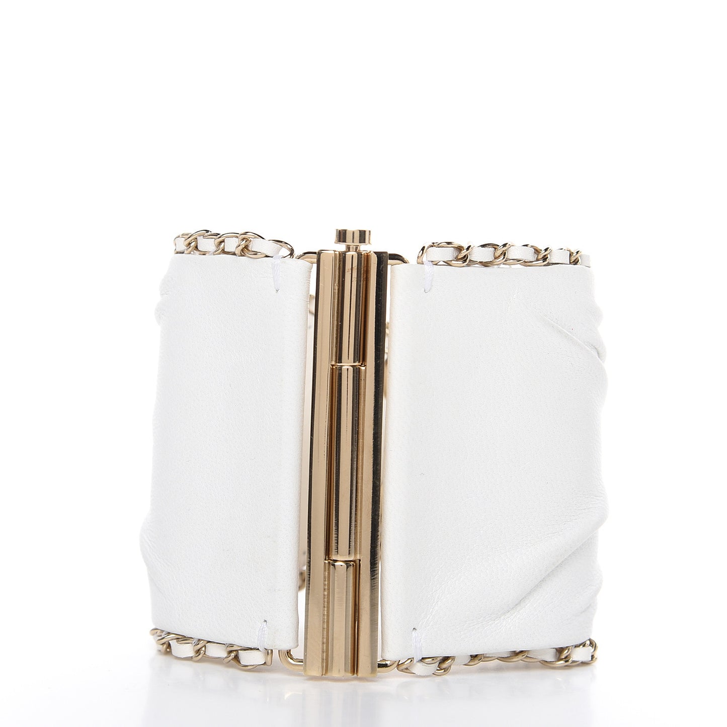 Lambskin Chain CC Cuff Bracelet White Gold