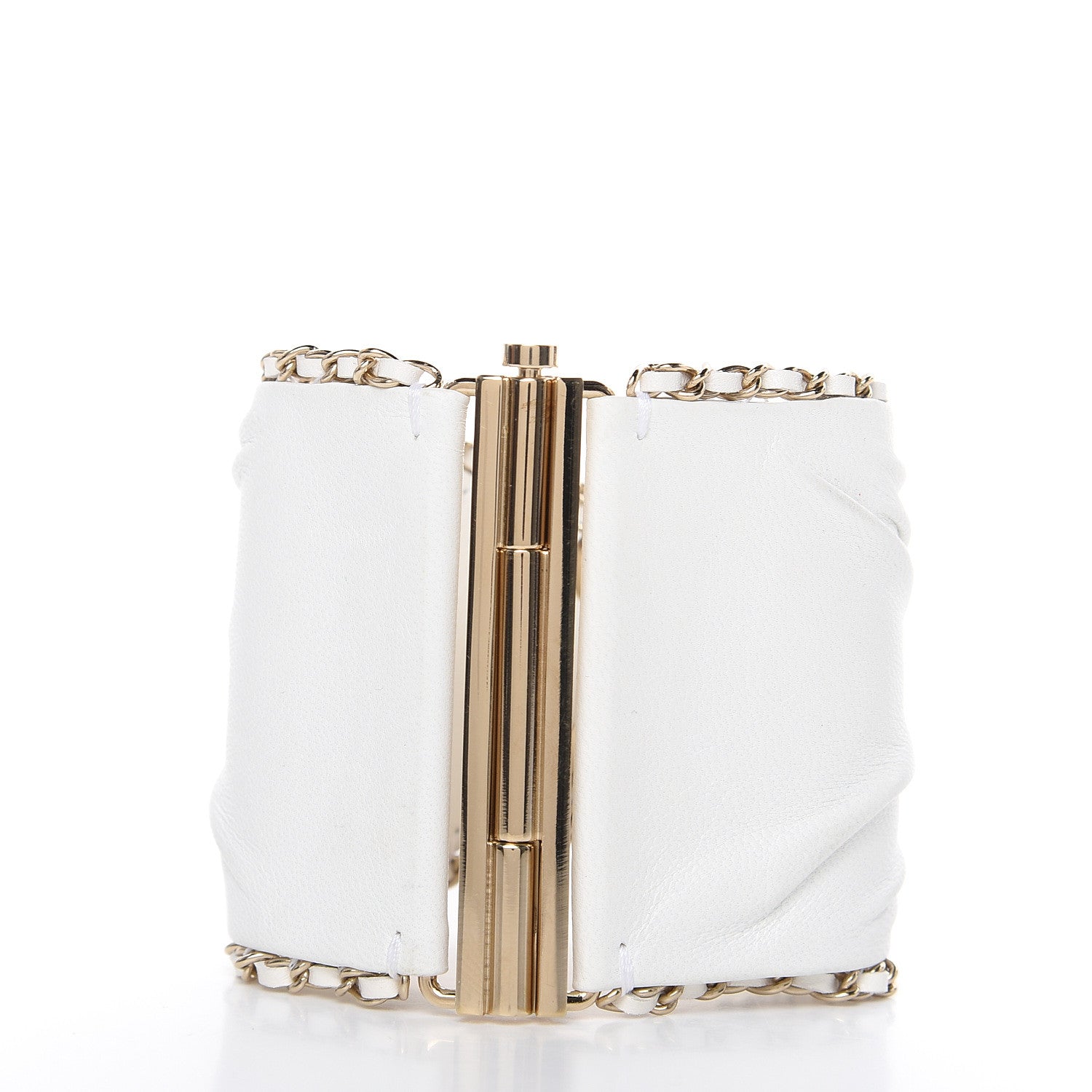Chanel Lambskin Chain CC Cuff Bracelet White Gold 3 of 5