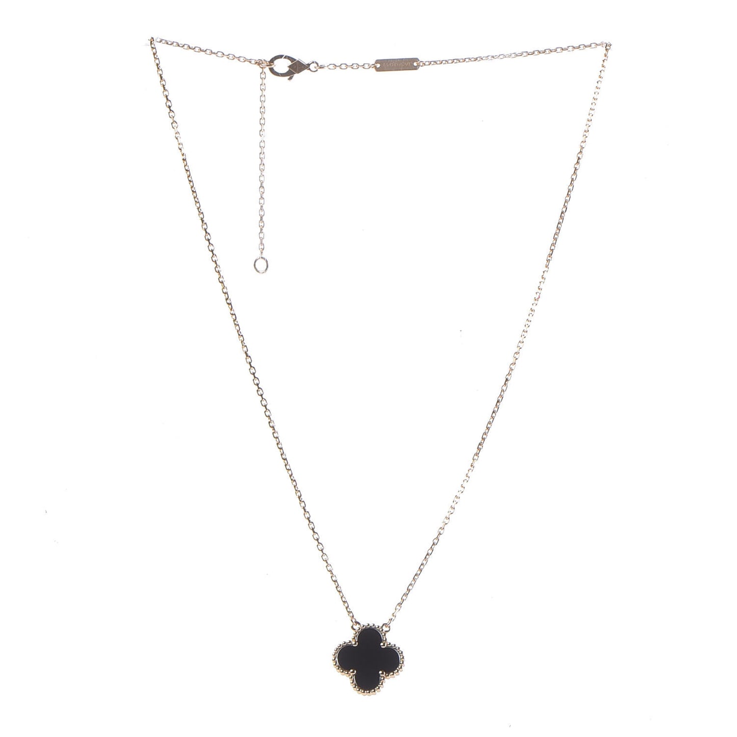 18K Yellow Gold Black Onyx Vintage Alhambra Pendant Necklace