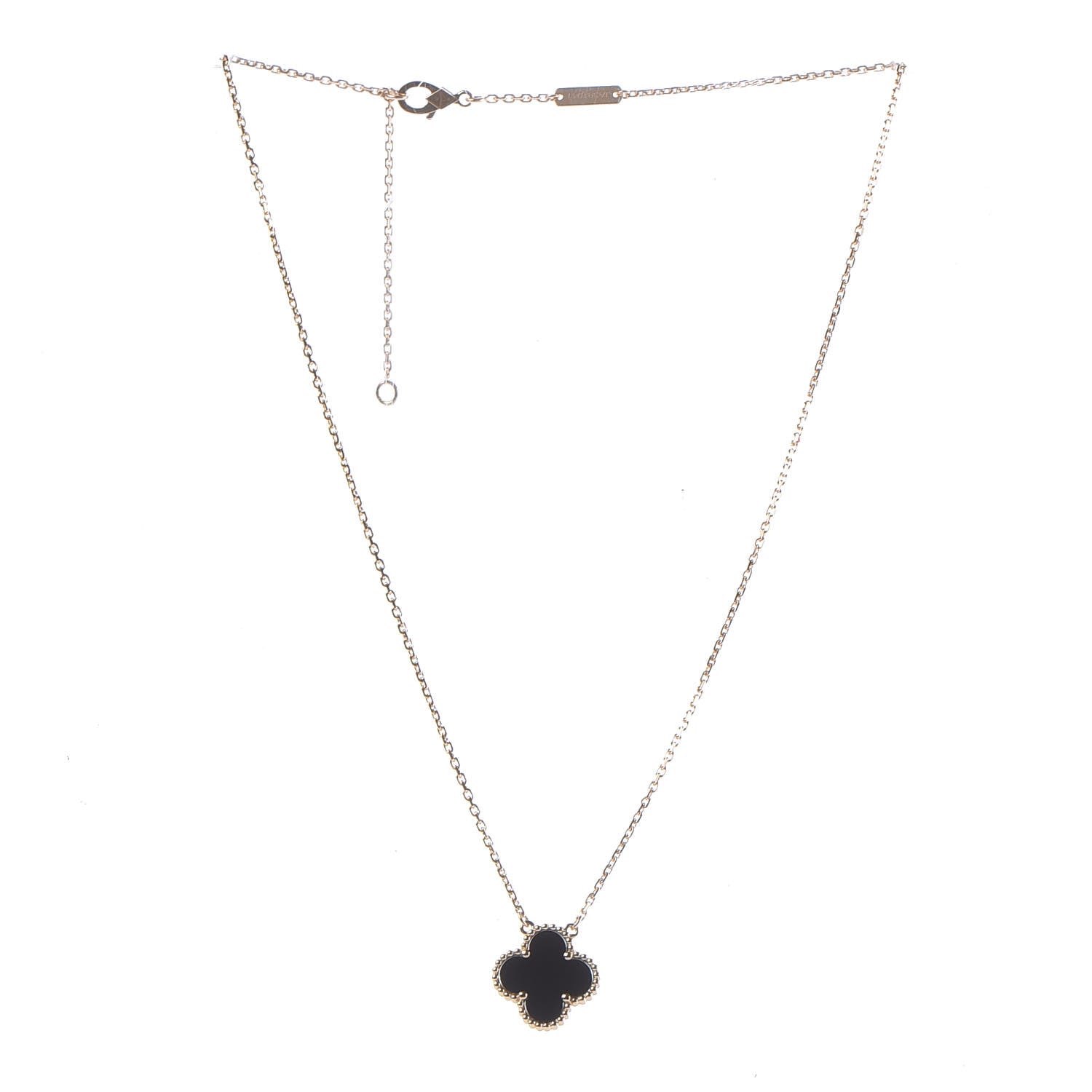 Van Cleef & Arpels 18K Yellow Gold Black Onyx Vintage Alhambra Pendant Necklace 3 of 7