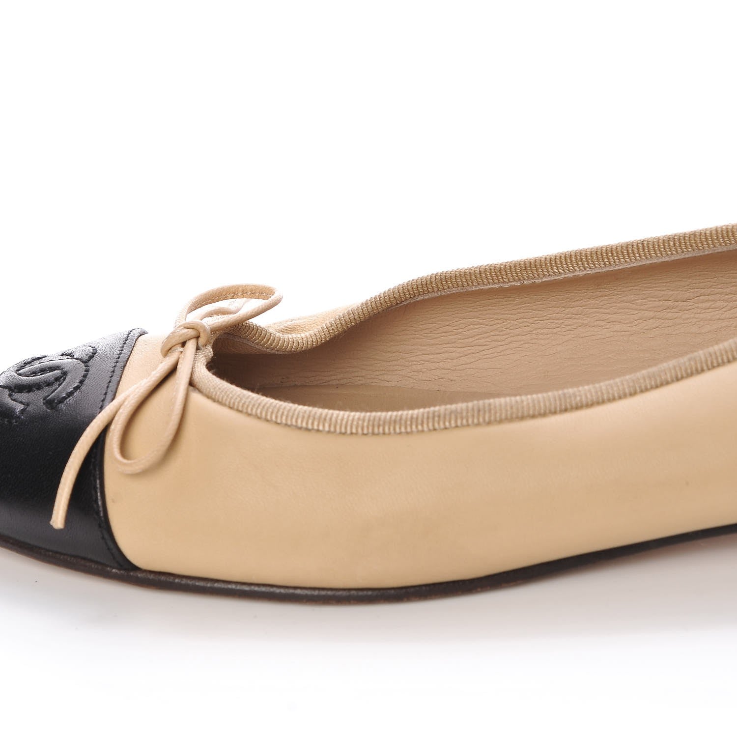 Chanel Lambskin Cap Toe Ballerina Flats 36.5 Beige Black 12 of 22