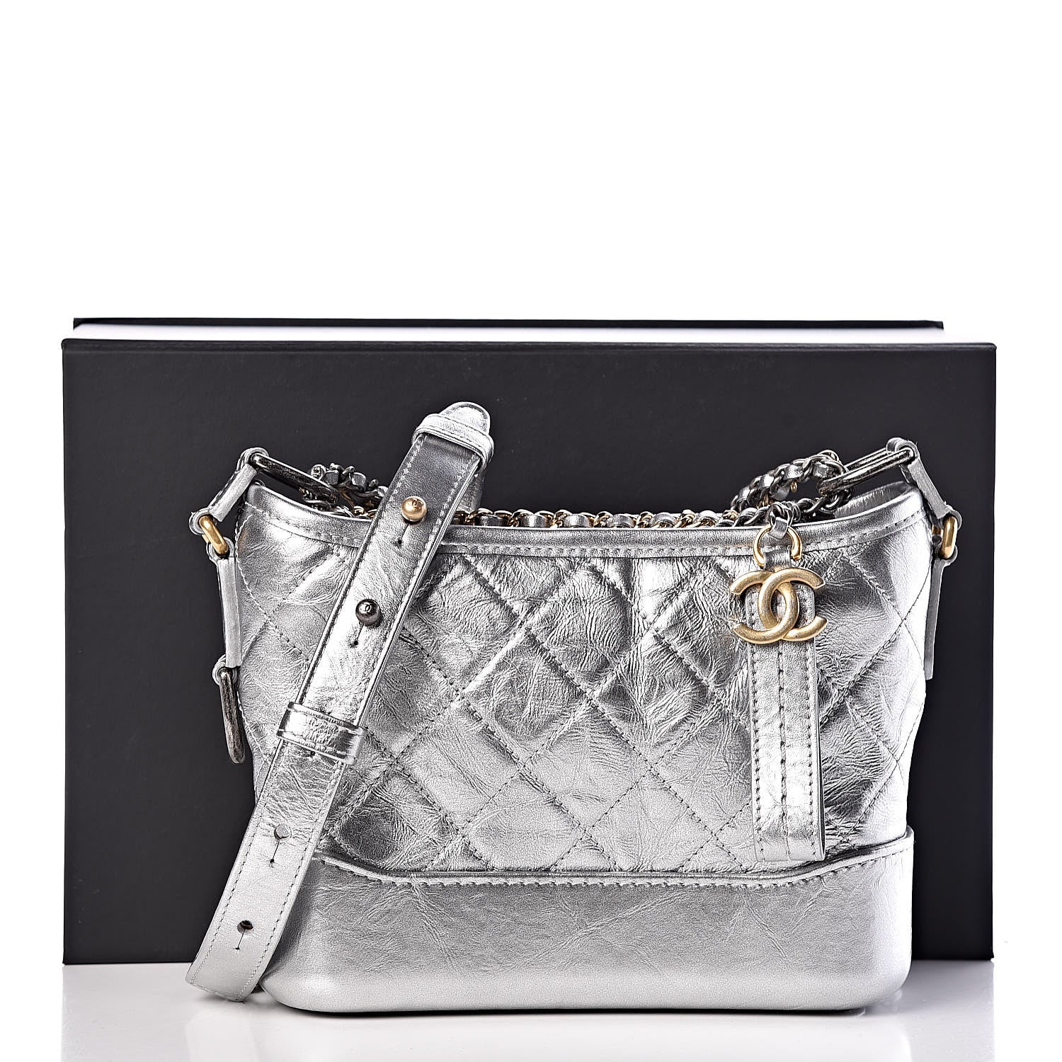 Chanel Metallic Aged Calfskin Quilted Small Gabrielle Hobo Silver 12 of 12