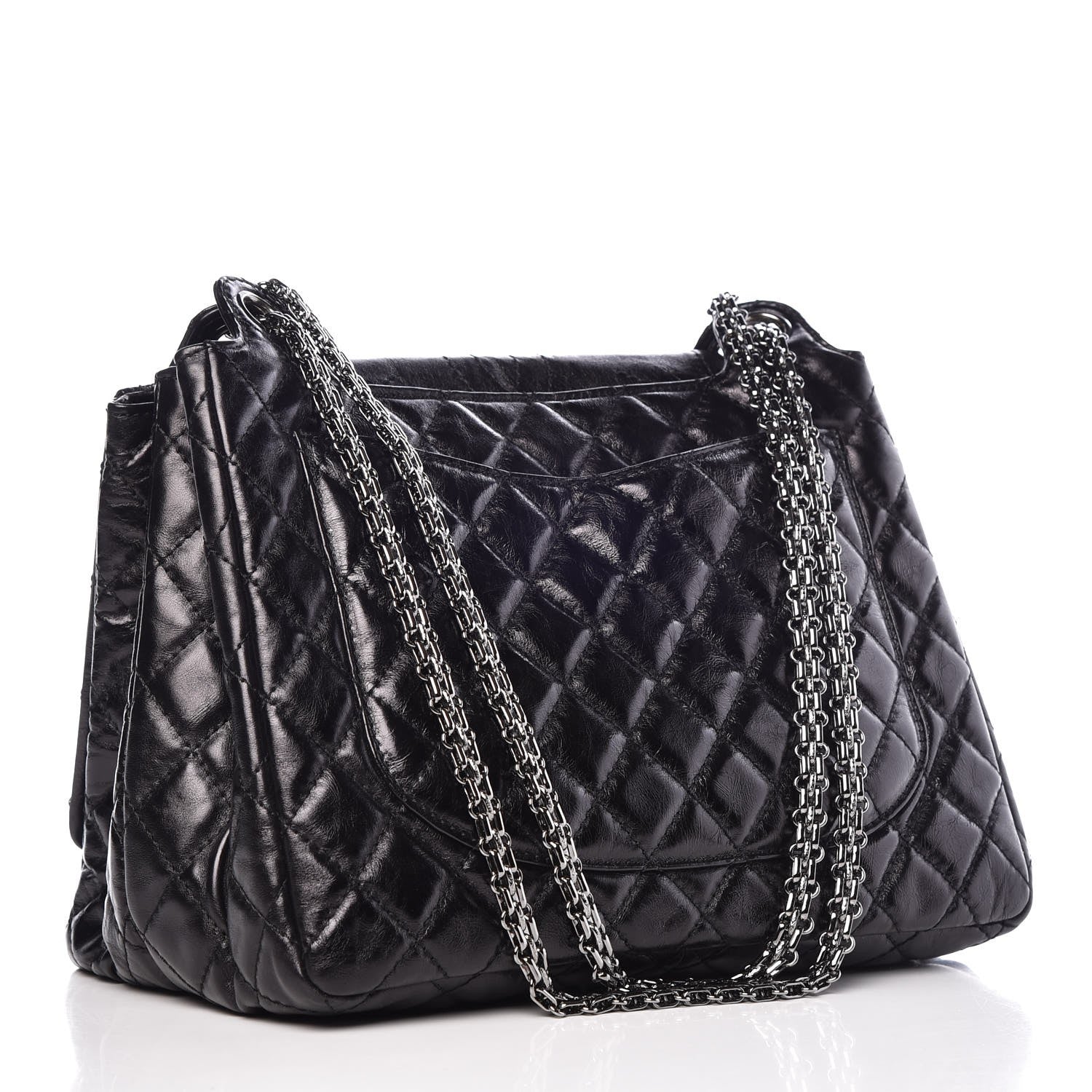 Chanel Metallic Aged Calfskin Quilted Reissue 2.55 Accordion Flap Black 4 of 8