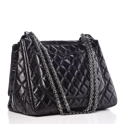 Chanel Metallic Aged Calfskin Quilted Reissue 2.55 Accordion Flap Black 4 of 8