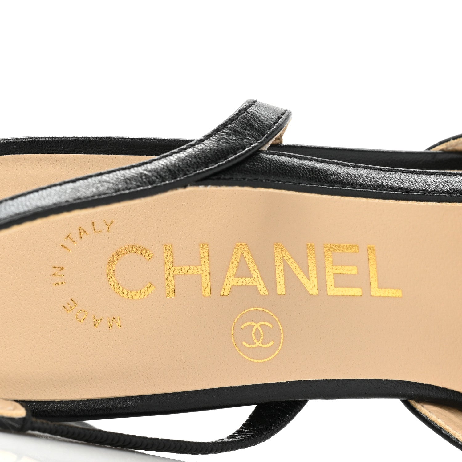 Chanel Goatskin Grosgrain Cap Toe CC Slingback Pumps 35.5 Black 7 of 9