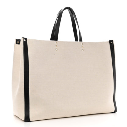 Valentino Garavani Canvas VLTN Print Large Tote Natural Black 3 of 10