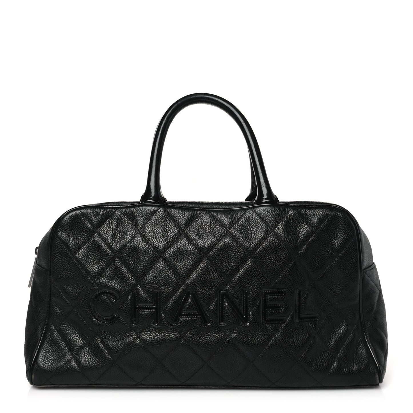 Caviar Patent Quilted Large Bowler Black