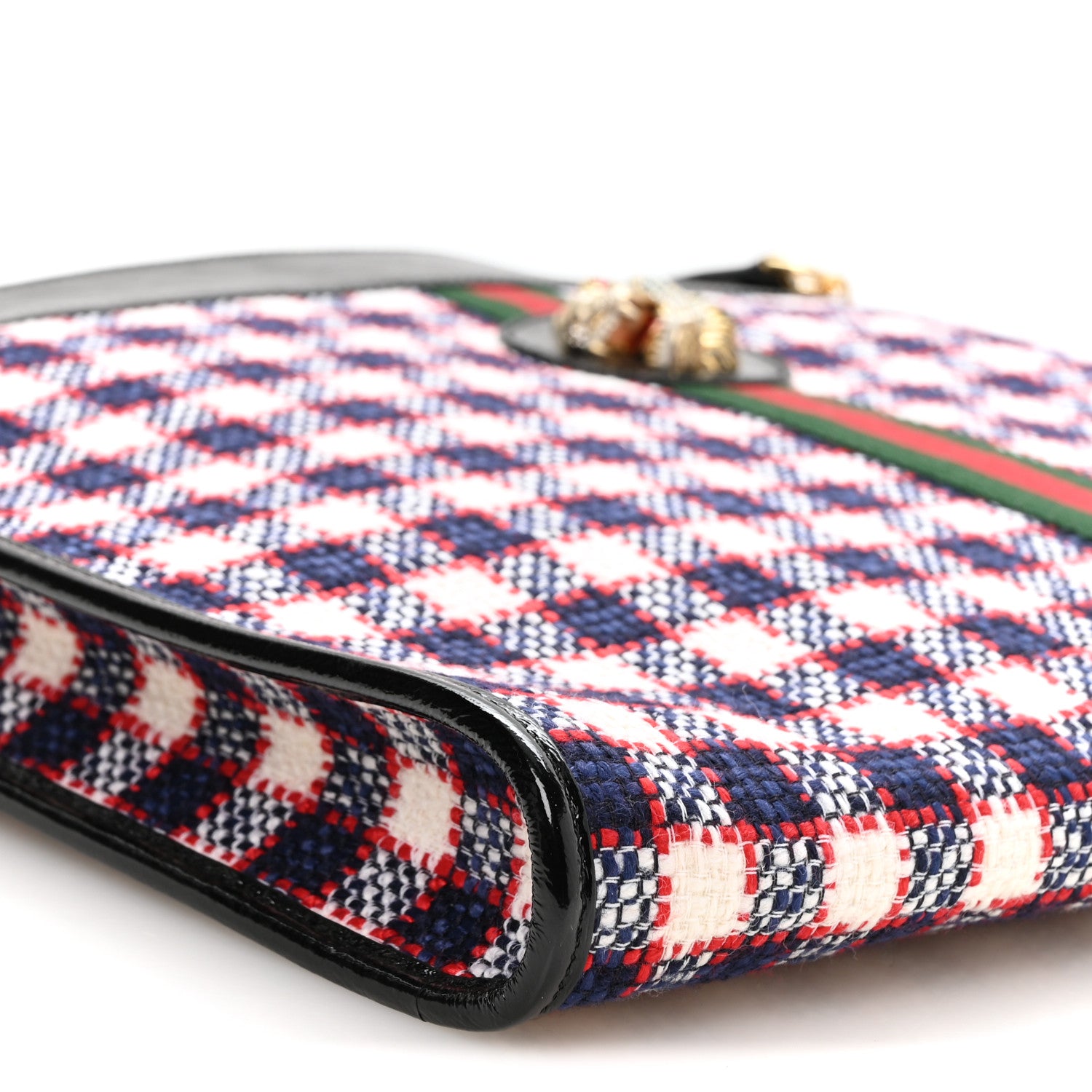 Gucci Tweed Check Large Rajah Chain Tote Black Red 1927423