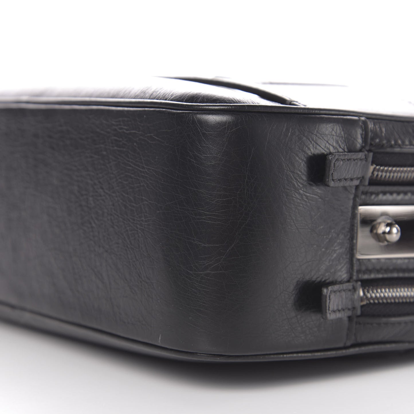 Crushed Calfskin Logo Crossbody Bag Black