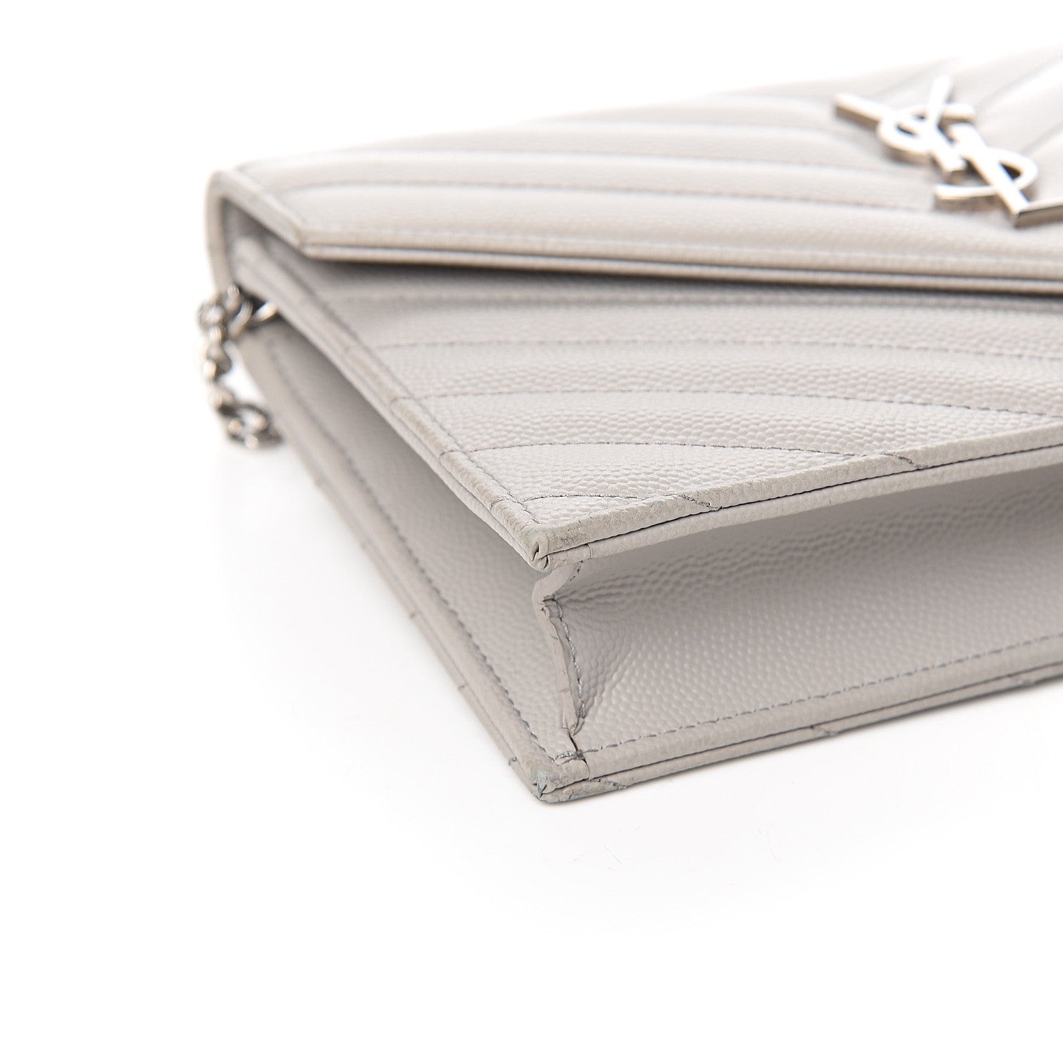 Saint Laurent Grain De Poudre Matelasse Chevron Monogram Envelope Chain Wallet Fog 9 of 12