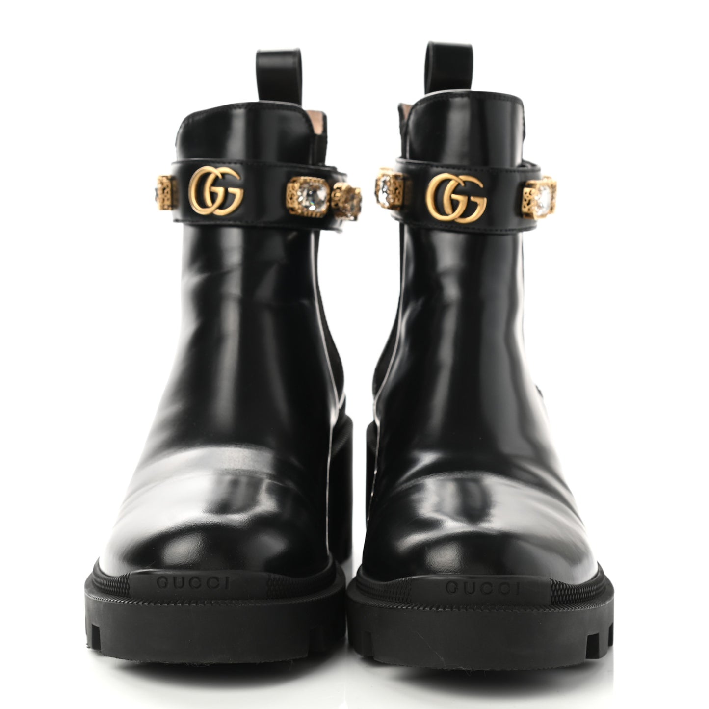 Calfskin Crystal GG Trip Chelsea Ankle Boots 38.5 Black
