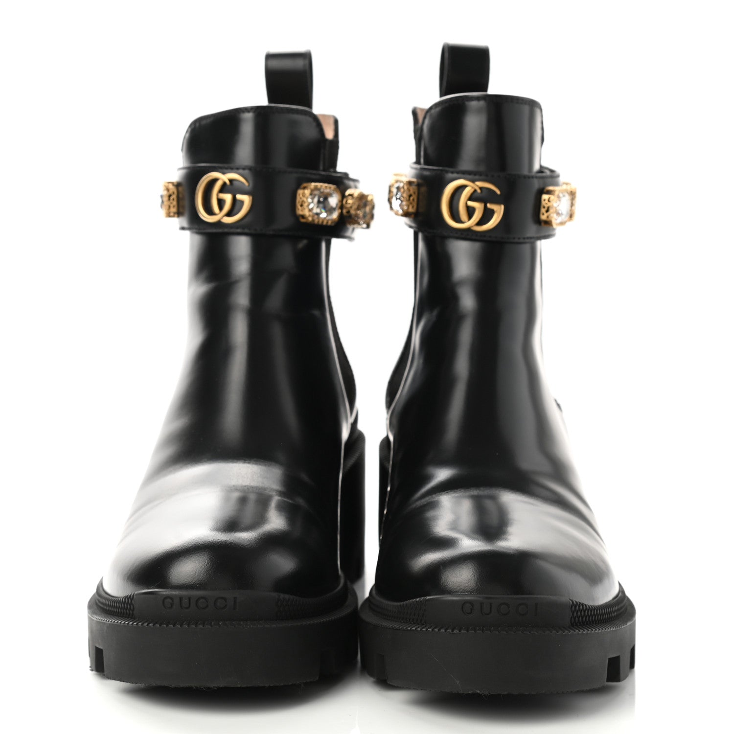 Gucci Calfskin Crystal GG Trip Chelsea Ankle Boots 38.5 Black 2 of 9
