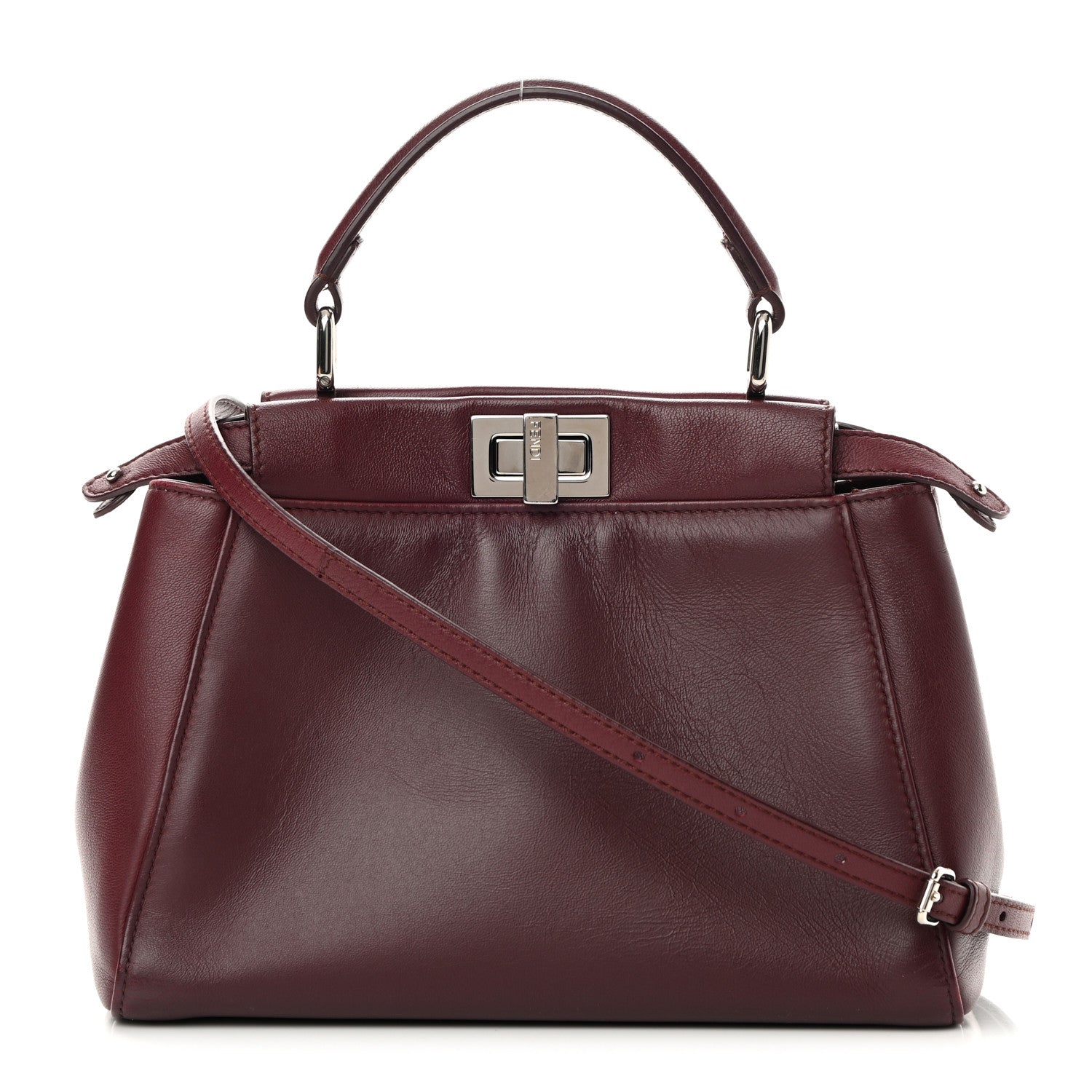 Fendi Nappa Mini Peekaboo Iconic Satchel Bordeaux 1 of 16