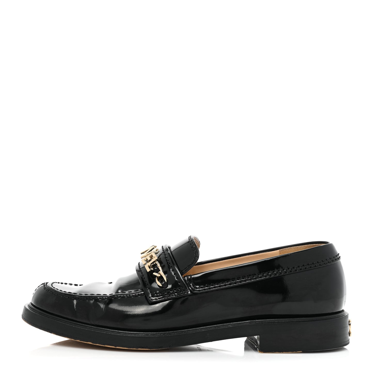 Shiny Calfskin Logo Loafers 38 Black