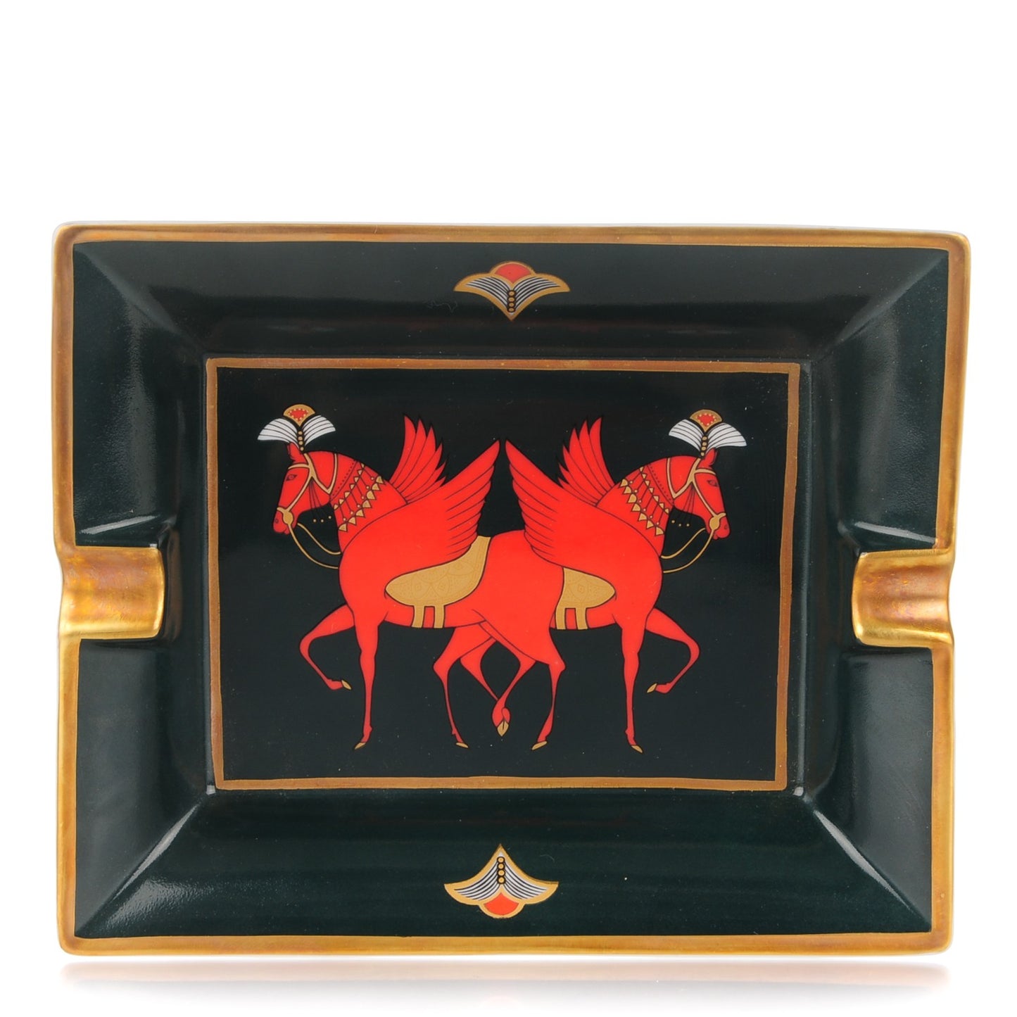 Printed Porcelain Pegasus Cigar Ashtray Green