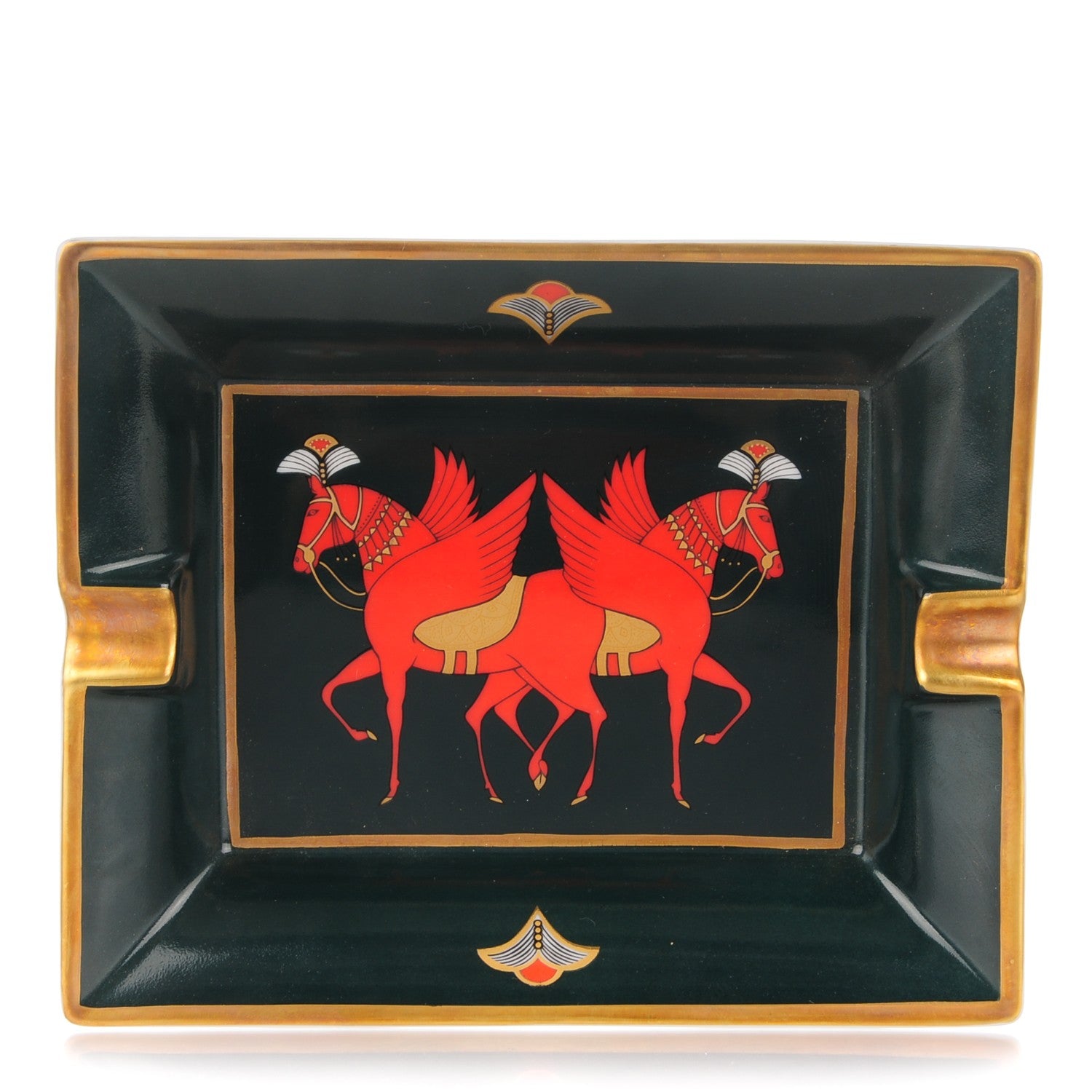 Hermes Printed Porcelain Pegasus Cigar Ashtray Green 1 of 8