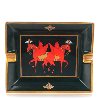Hermes Printed Porcelain Pegasus Cigar Ashtray Green 1 of 8