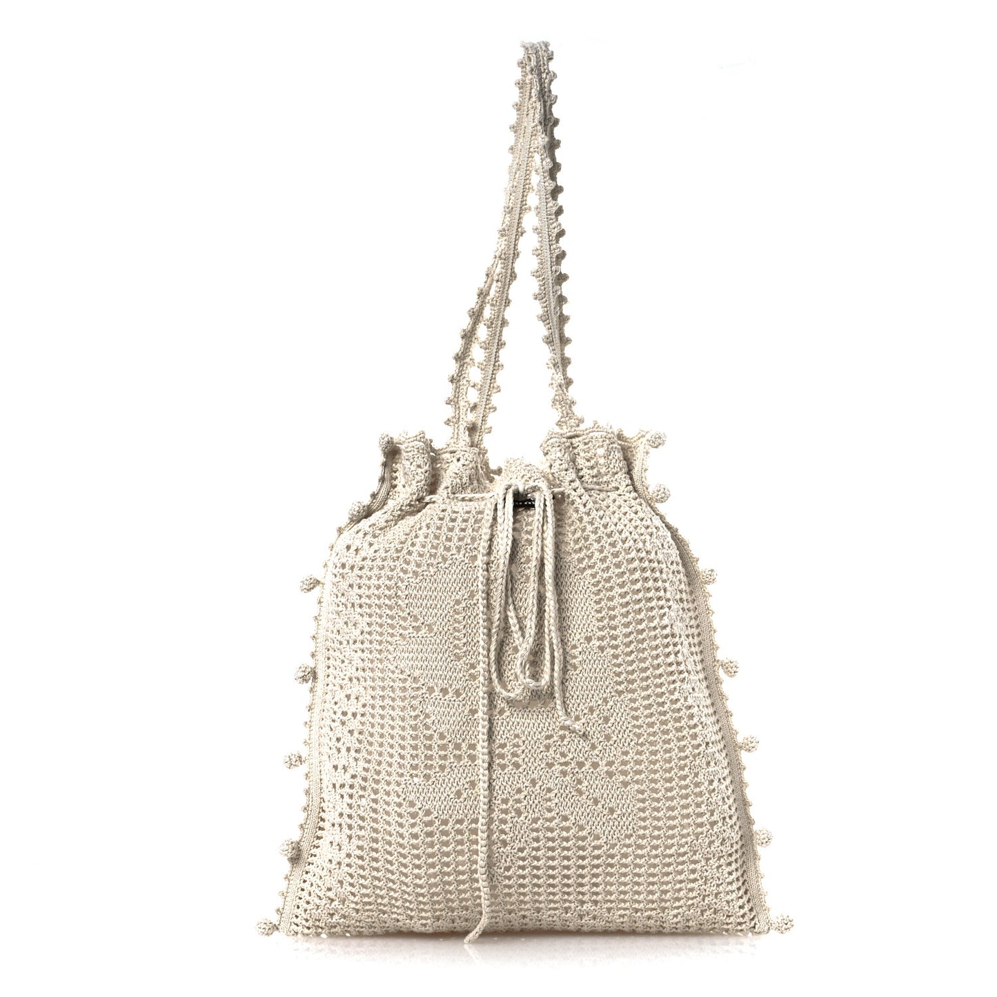 Cotton Crochet Floral Motif Tote Bag Chalk White