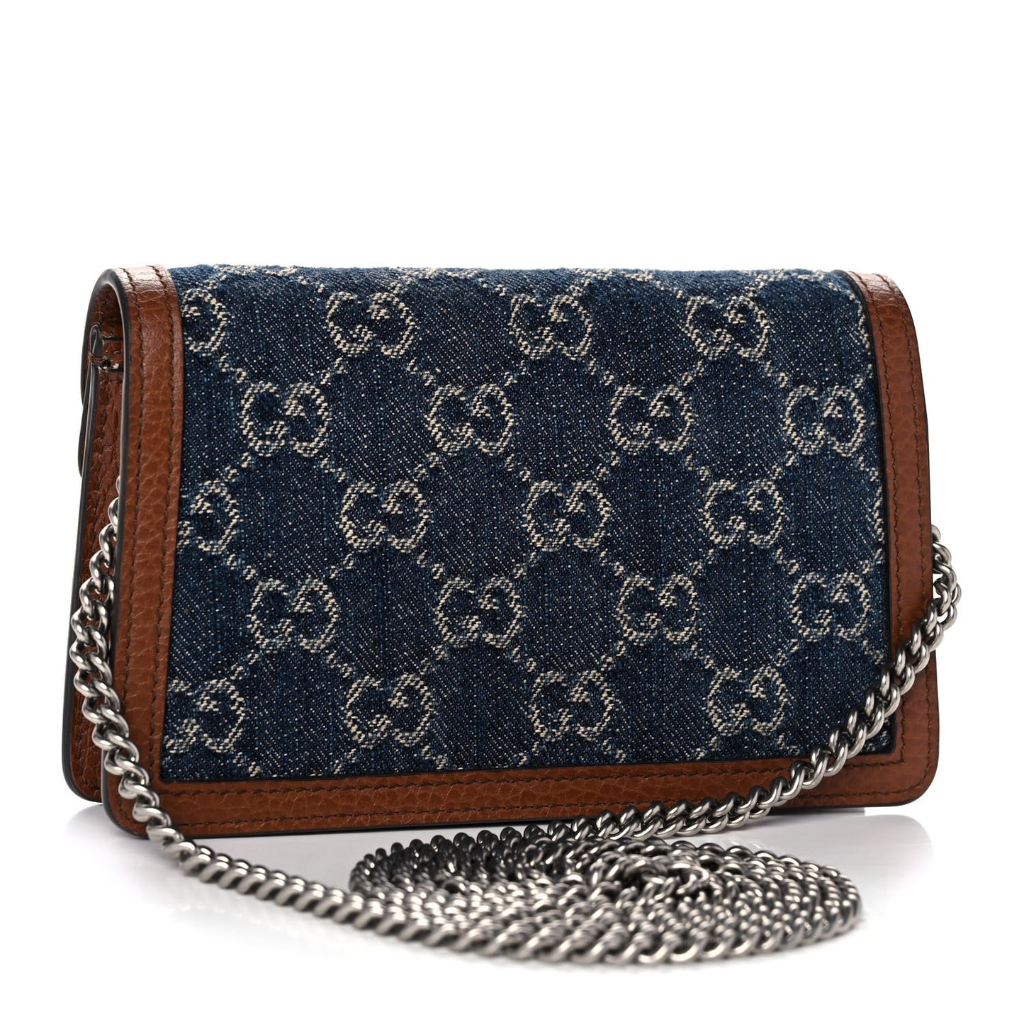 New Denim GG Monogram Dollar Calfskin Enamel Super Mini Dionysus Shoulder Bag Blue Tea Cuir Epilog Electric Blue
