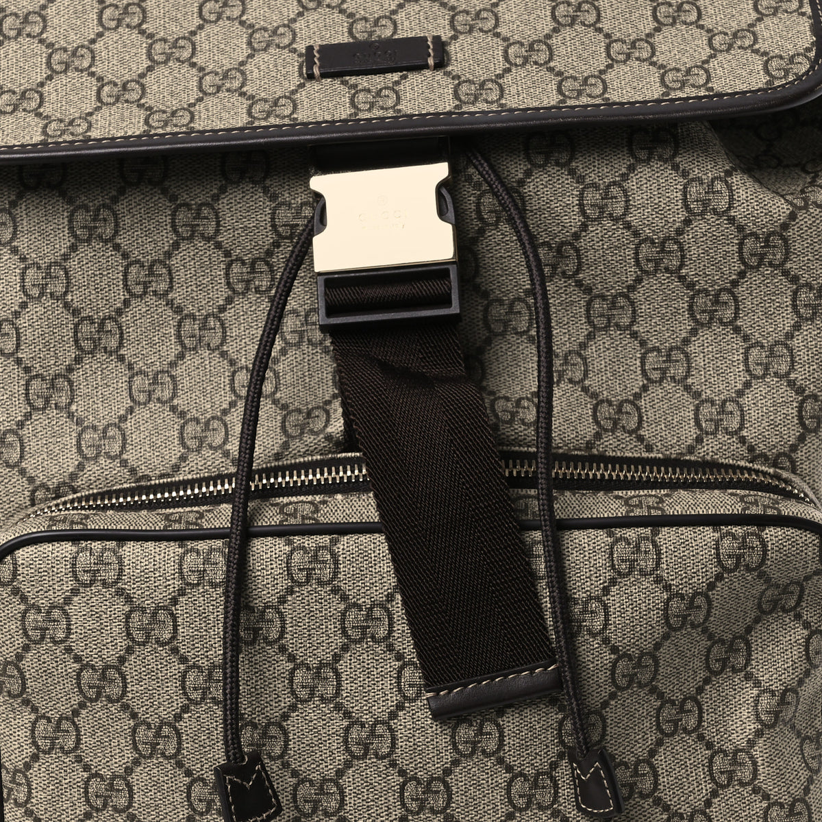 Gucci GG Supreme Monogram Medium Single Buckle Rucksack Backpack Beige Ebony Brown 8 of 17