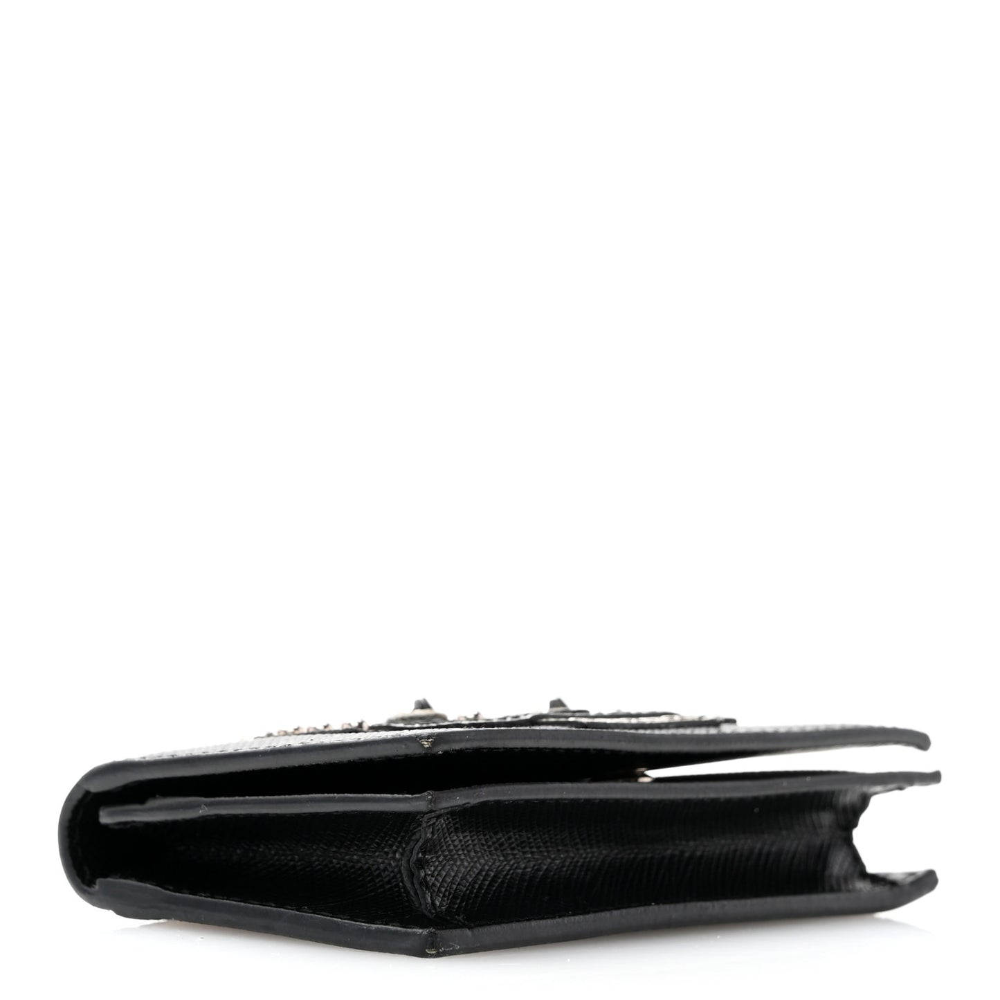 Saffiano Robot Metal Bi-Fold Card Holder Wallet Black Cromo