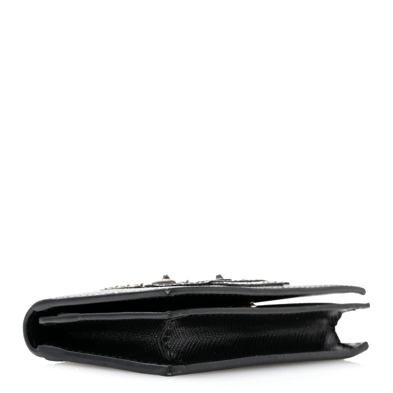 Prada Saffiano Robot Metal Bi-Fold Card Holder Wallet Black Cromo 4 of 10