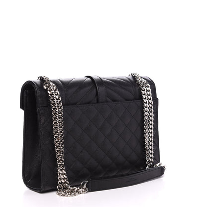 Saint Laurent Grain De Poudre Textured Mixed Matelasse Triquilt Medium Monogram Satchel Black 2 of 9