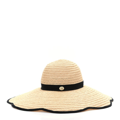 Chanel Straw Grosgrain Wide Brim Hat M Beige Black 2 of 7
