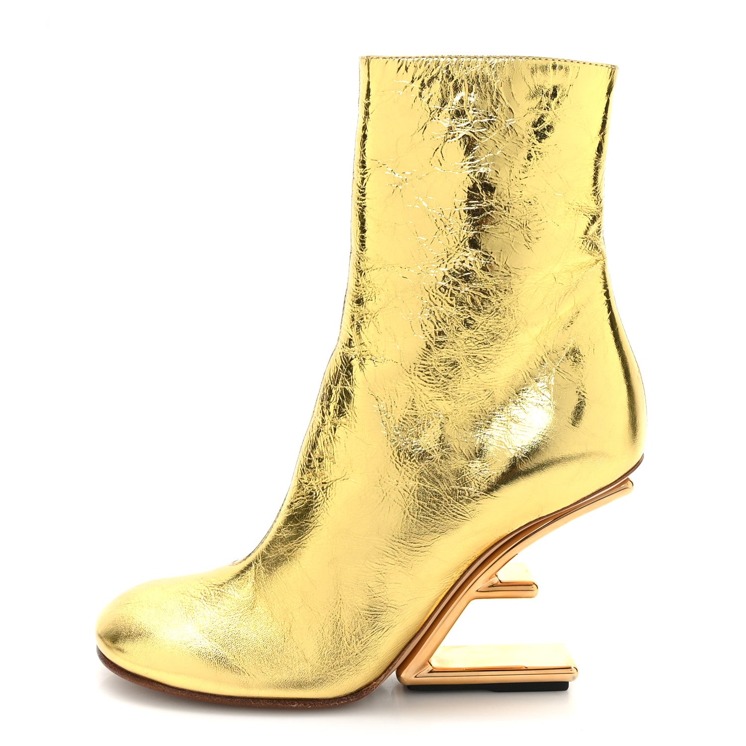 Fendi Laminated Craquele Nappa Fendi First 95mm Booties 36 Gold 1 of 7