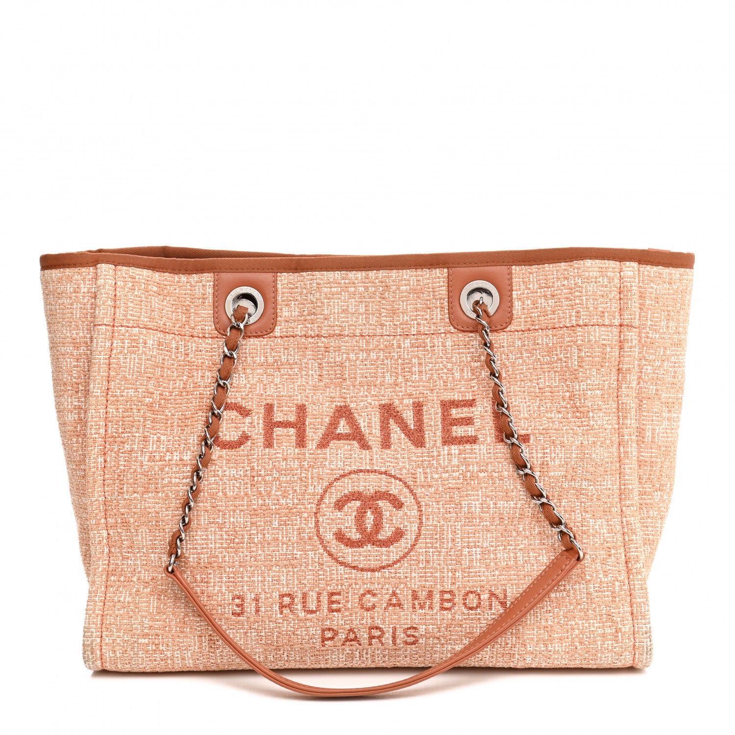 Chanel Lurex Boucle Small Deauville Tote Light Orange 1 of 11