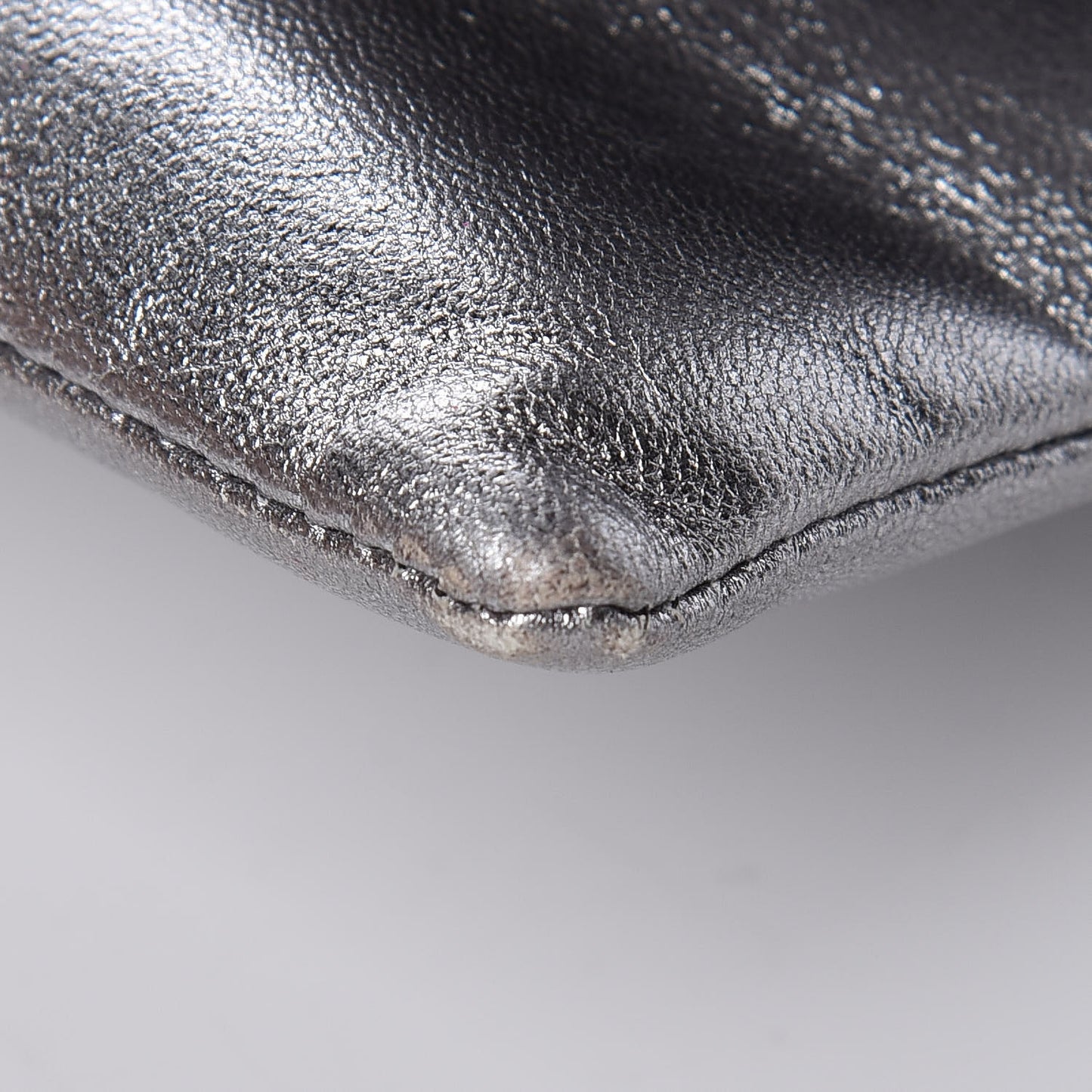 Metallic Lambskin Camellia Beauty Clutch Silver