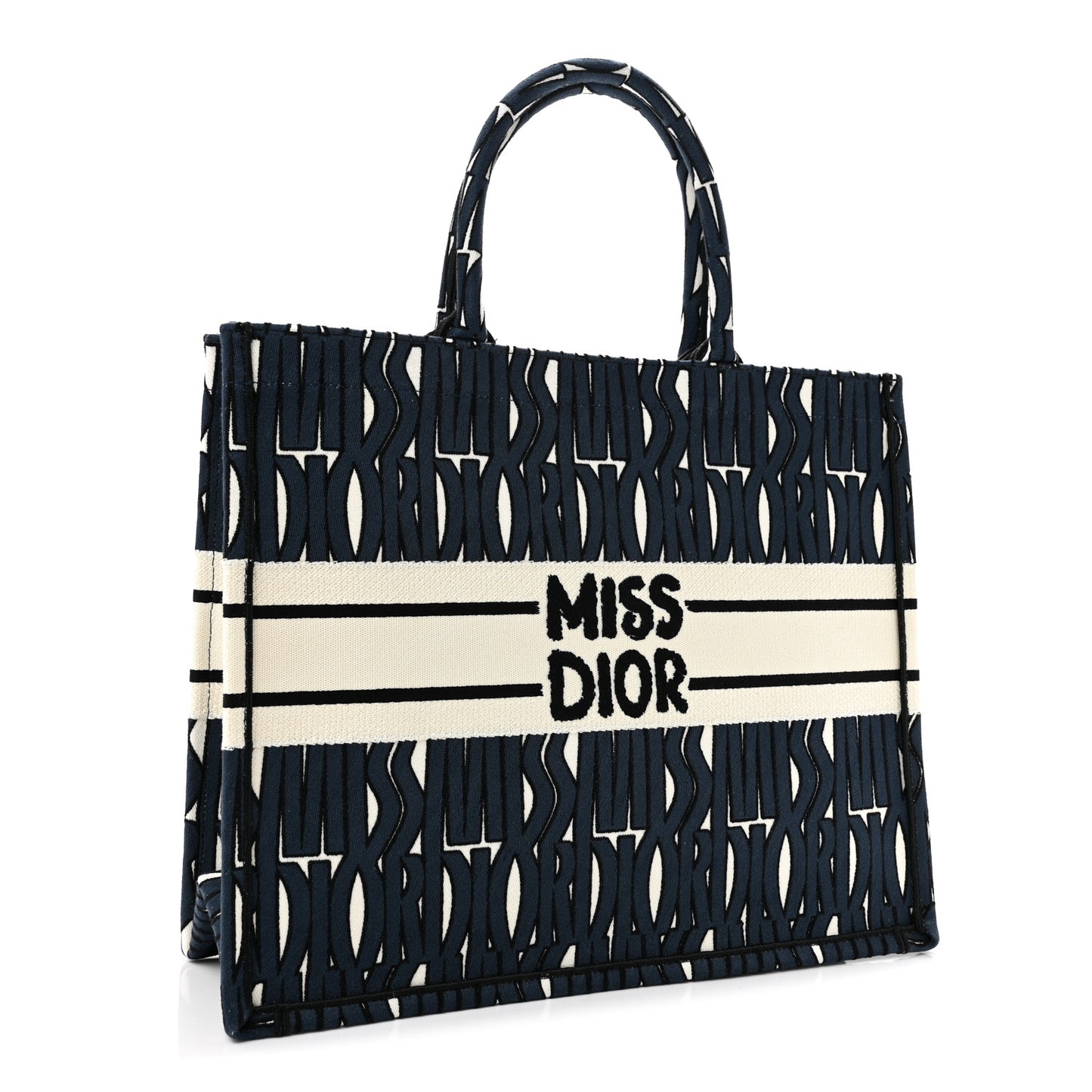 Canvas Embroidered Medium Miss Dior Graffiti Book Tote White Deep Blue