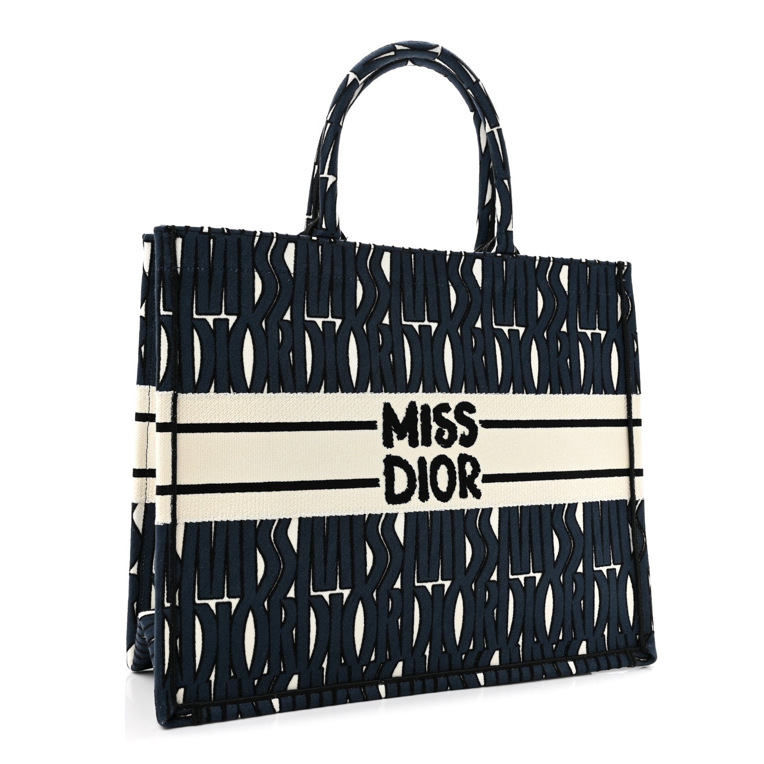 Christian Dior Canvas Embroidered Medium Miss Dior Graffiti Book Tote White Deep Blue 2 of 10