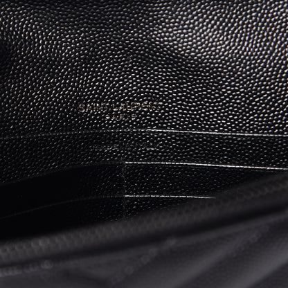 Saint Laurent Grain De Poudre Matelasse Chevron Monogram Envelope Chain Wallet Black 6 of 11