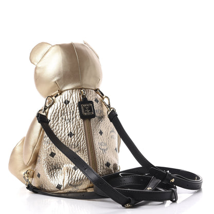 MCM Calfskin Visetos Bear Zoo Doll Backpack Gold 2 of 8
