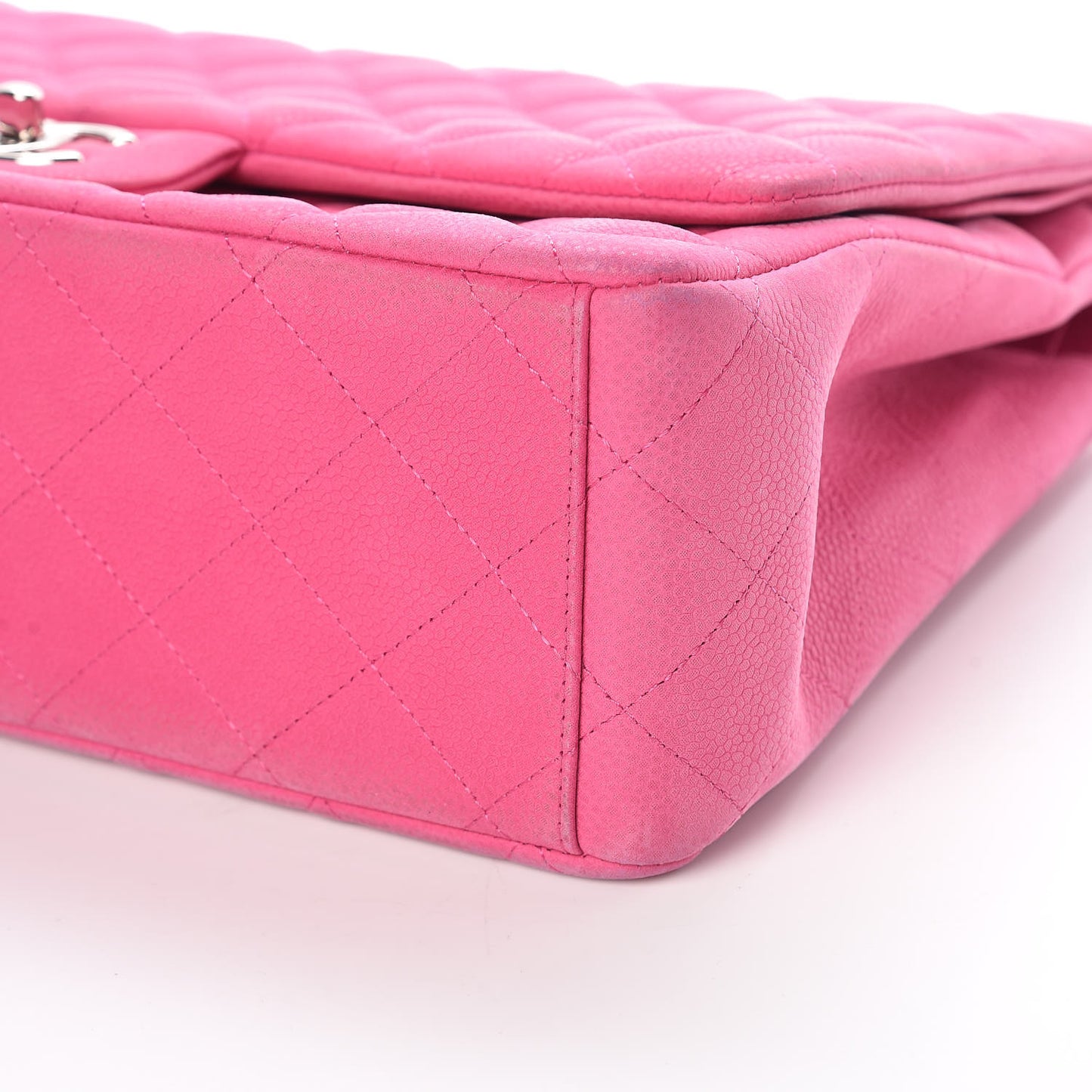 Iridescent Caviar Quilted Maxi Double Flap Hot Pink