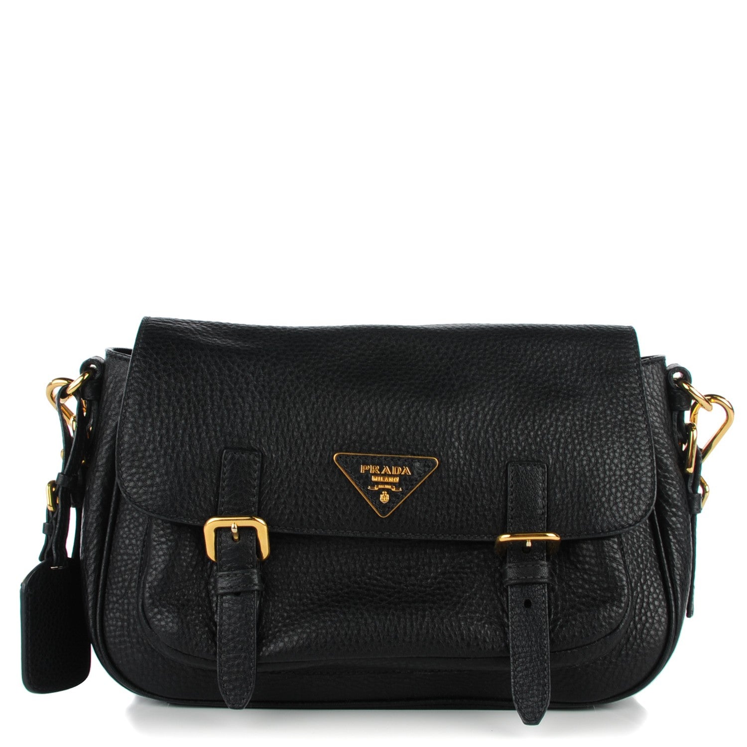 Prada Vitello Daino Double Buckle Messenger Bag Black 1 of 11