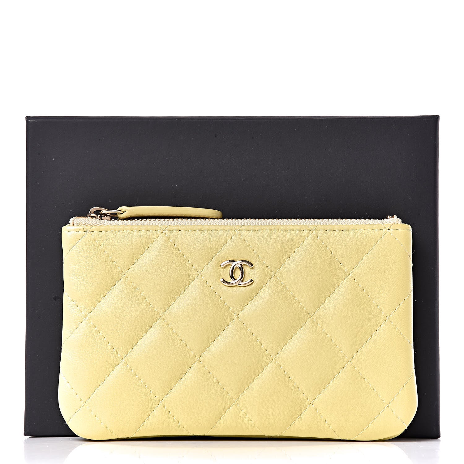 Chanel Lambskin Quilted Small Cosmetic Case Yellow 10 of 10